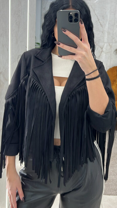 Τζάκετ με κρόσια suede 21698/Μαύρο