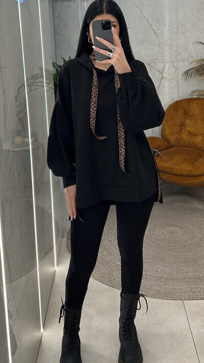 Φούτερ με animal λεπτομέρειες 4536/Μαύρο