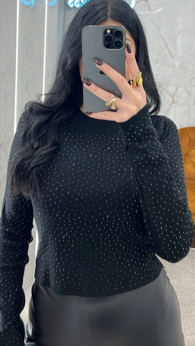 Μπλούζα πλεκτή με στρας 9694/Μαύρο