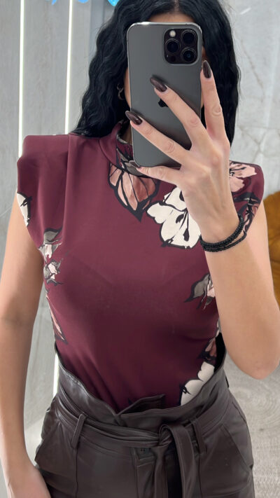Μπλούζα floral με βάτες 18301/Μπορντό