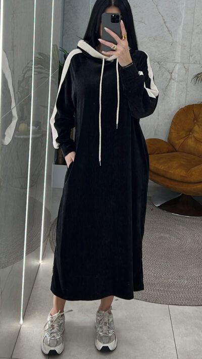 Φόρεμα oversized με κουκούλα 25282/Μαύρο