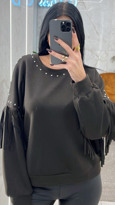 Μπλούζα με κρόσια και τρουκς 21731/Καφέ