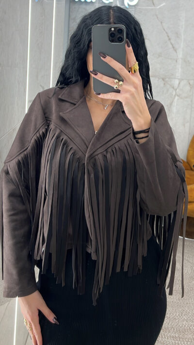 Τζάκετ με κρόσια suede 21698/Καφέ