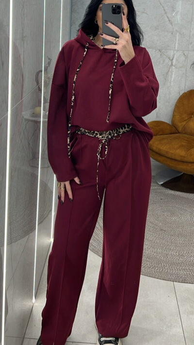 Σετ φόρμας με animal λεπτομέρειες 3155/Μπορντό