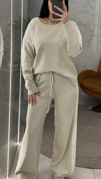 Σετ Πλεκτό Με Παγιέτα D1812AB/Μπεζ