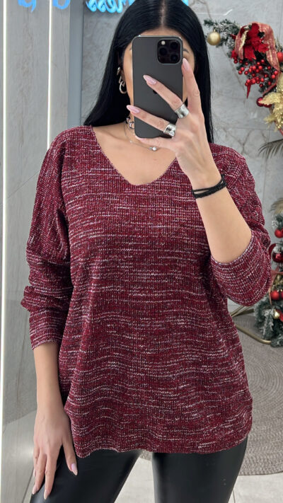 Μπλούζα Πλεκτή με ασημοκλωστή 12159/Μπορντώ