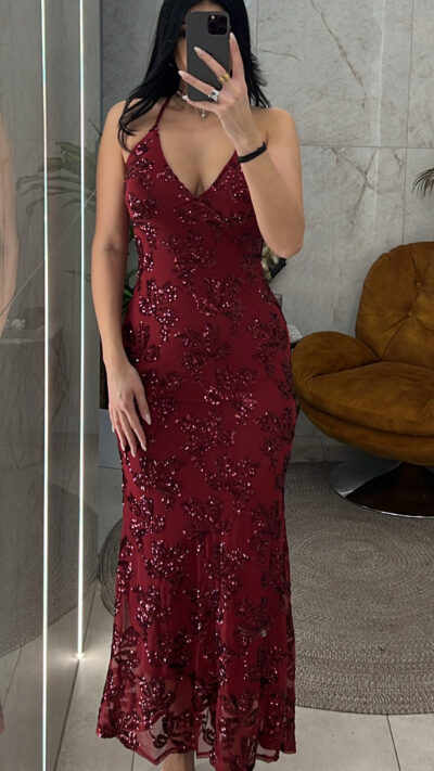 Φόρεμα με Παγιέτα 6188/Μπορντώ