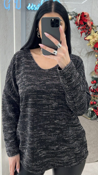 Μπλούζα Πλεκτή με ασημοκλωστή 12159/Μαύρη