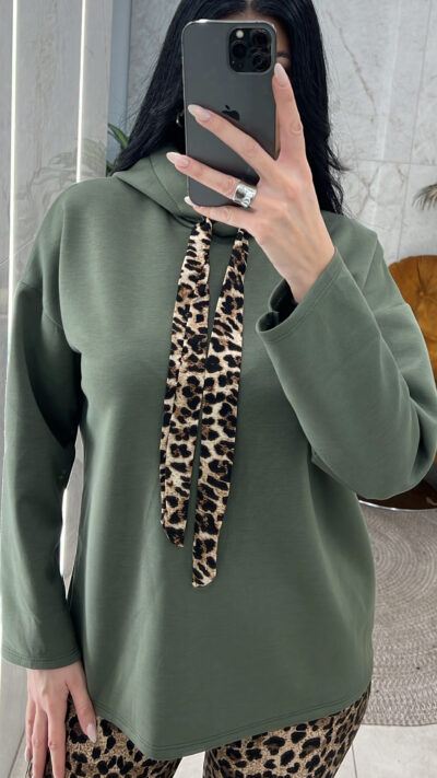 Μπλούζα Φούτερ με Λεοπάρ κορδόνι 15126/Λαδί