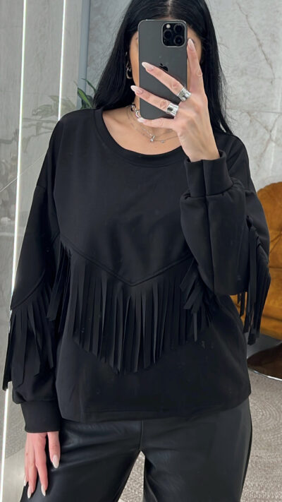 Μπλούζα Φούτερ με Κρόσια/Μαύρο