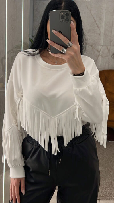 Μπλούζα Φούτερ με Κρόσια /Άσπρο