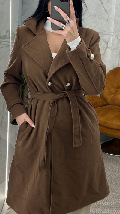 Παλτό με χρυσά κουμπιά 7851/Καφέ