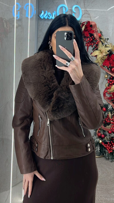 Τζάκετ με γούνα 63220/Καφέ