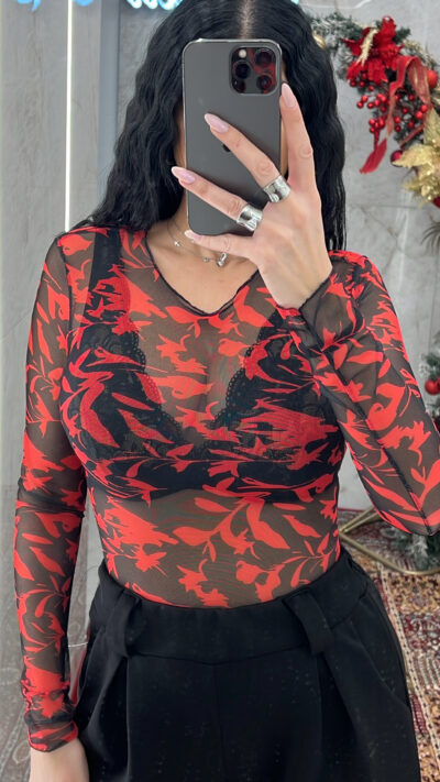 Κορμάκι διαφάνεια 35362/Floral Κόκκινο