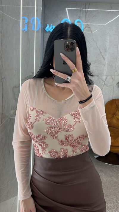 Κορμάκι με παγιέτα 6213/Μπεζ