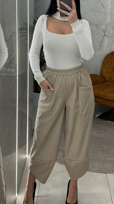 Παντελόνι σαλβάρι δερματίνη 3197/Μπεζ