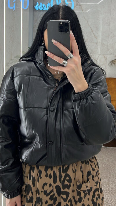 Μπουφάν Bomber Δερματίνη/Μαύρο