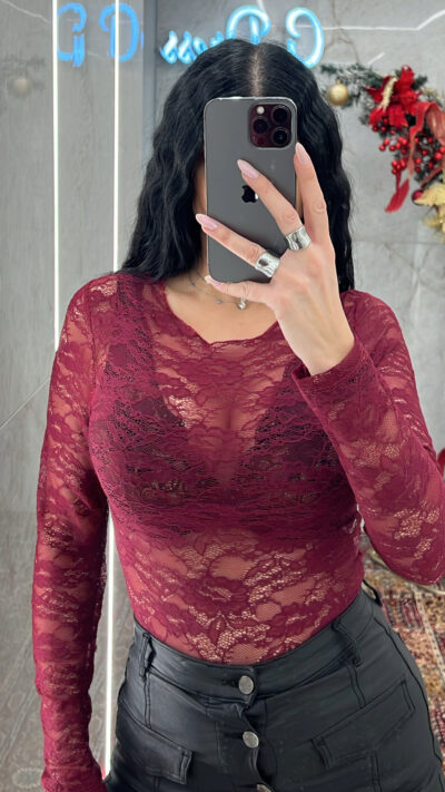 Κορμάκι δαντέλα 16997/Μπορντό