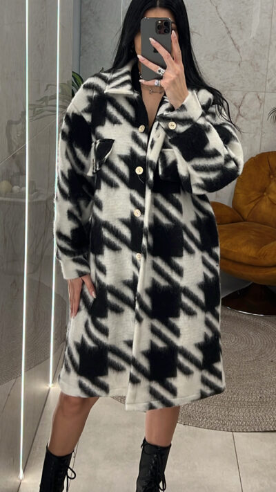 Παλτό oversized 8018/Ασπρόμαυρο