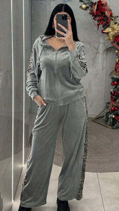 Σετ Βελουτέ με Λεοπάρ Ρίγα 10009/Γκρι ανοιχτό