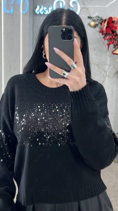 Μπλούζα Πλεκτή με Πούλιες 9126/Μαύρη