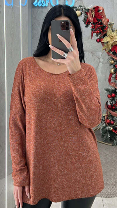 Μπλούζα με Ασημοκλωστή 3377/Κεραμιδί