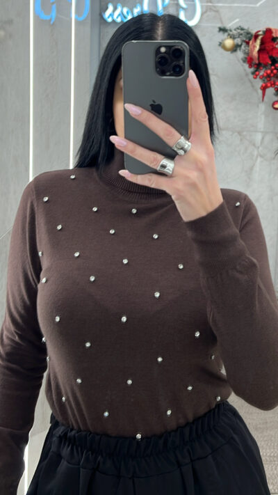 Μπλούζα Ζιβάγκο με Στράς 505/Καφέ