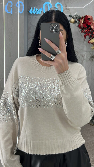 Μπλούζα Πλεκτή με πούλιες 9126/Εκρού