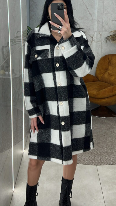 Παλτό Oversized 8018/Καρό Ασπρόμαυρο