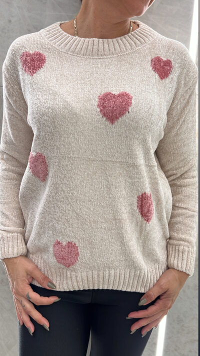 Μπλούζα Σενίλ με Καρδιές 5527/Εκρού