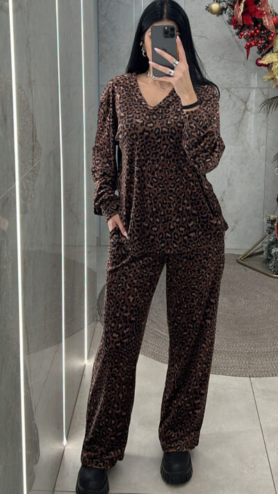 Σετ Βελουτέ Animal Print 02481/Kαφέ