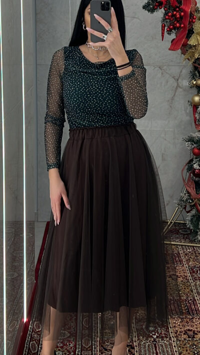 Φούστα Τούλι Μίντι 0231/Καφέ