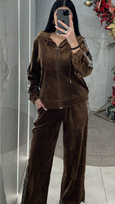 Σετ Βελουτέ με Λεοπάρ Ρίγα 10009/Καφέ