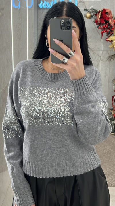 Μπλούζα Πλεκτή με Πούλιες 9126/Γκρι