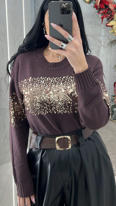 Μπλούζα Πλεκτή με Πούλιες 9126/Καφέ