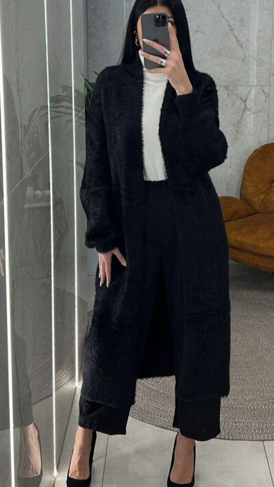 Ζακέτα μοχέρ μακριά 5175/Μαύρη