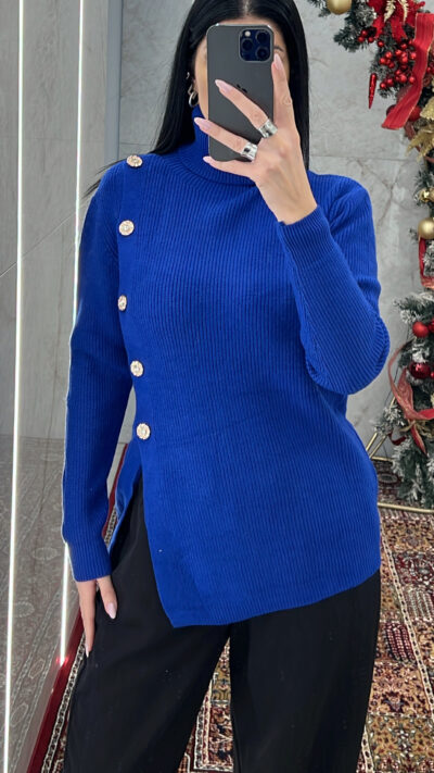 Μπλούζα πλεκτή ζιβάγκο 3009/Μπλε ρουά