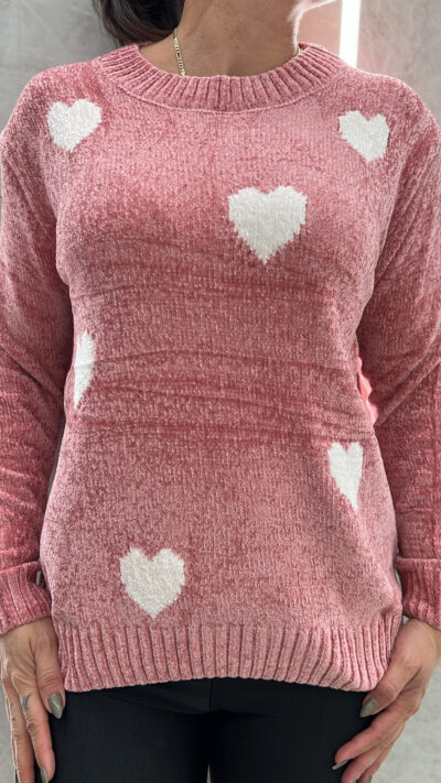 Μπλούζα Σενίλ με Καρδιές 5527/Ροζ