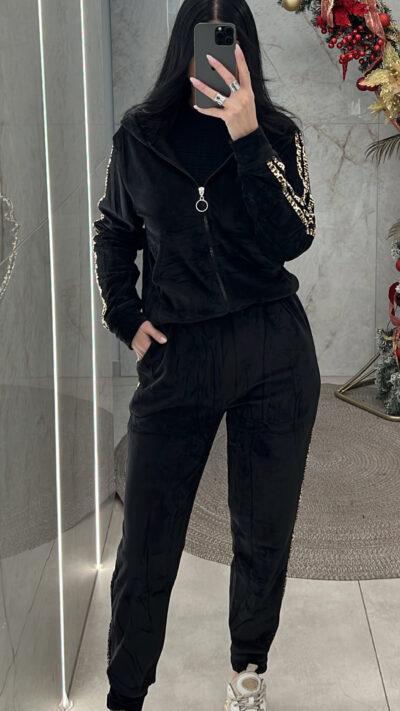 Σετ βελουτέ με animal λεπτομέρειες 09033/Μαύρο