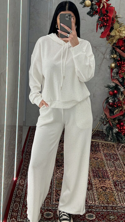 Σετ φόρμας με στρας 9360/Λευκό