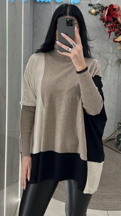 Μπλούζα Ζιβάγκο Oversized JK8521/Μαύρο-Μπεζ