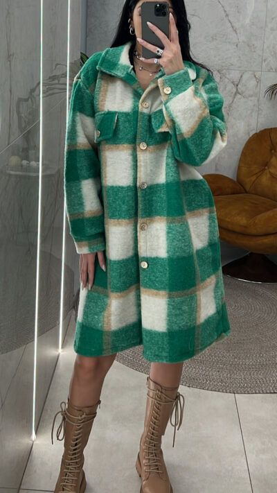 Παλτό oversized 8018/ Καρό Πράσινο