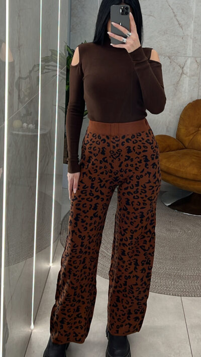 Παντελόνι Πλεκτό Λεοπάρ 6703/Καφέ