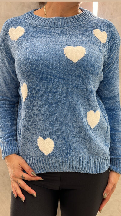 Μπλούζα Σενίλ με Καρδιές 5527/Μπλε