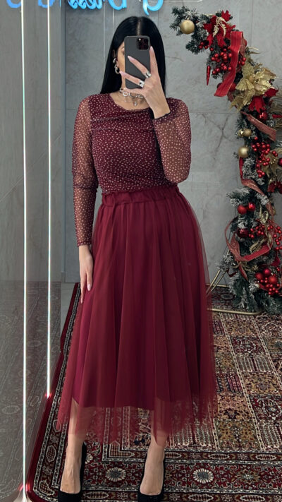 Φούστα Τούλι Μίντι 0231/Μπορντώ