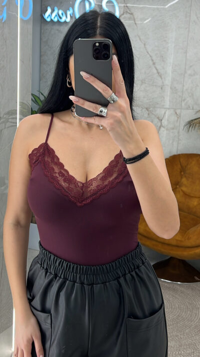 Κορμάκι με δαντέλα 14313/Μπορντό