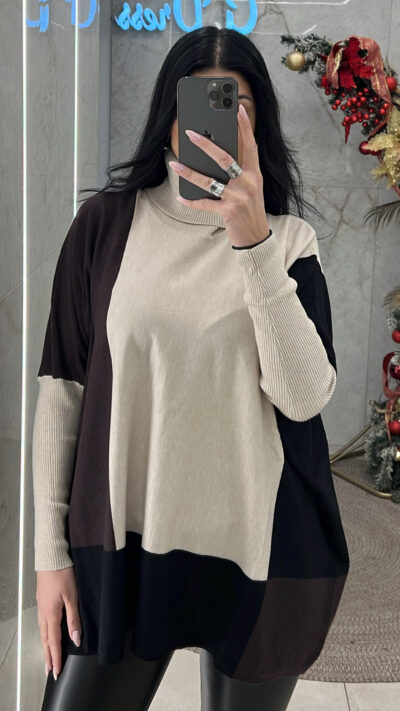 Μπλούζα Ζιβάγκο Oversized JK8521/Καφέ-Μαύρο