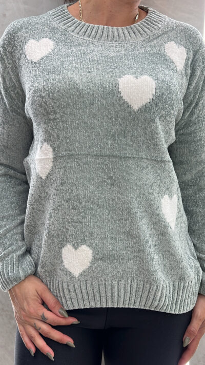 Μπλούζα Σενίλ με Καρδιές 5527/Φυστικί