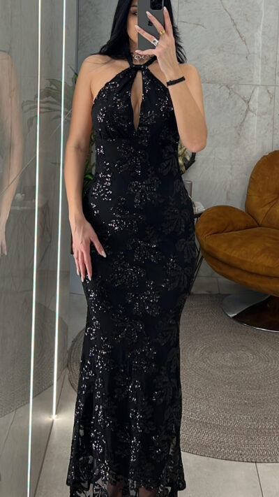 Φόρεμα Μακρύ με Παγιέτα 6187/Μαύρο