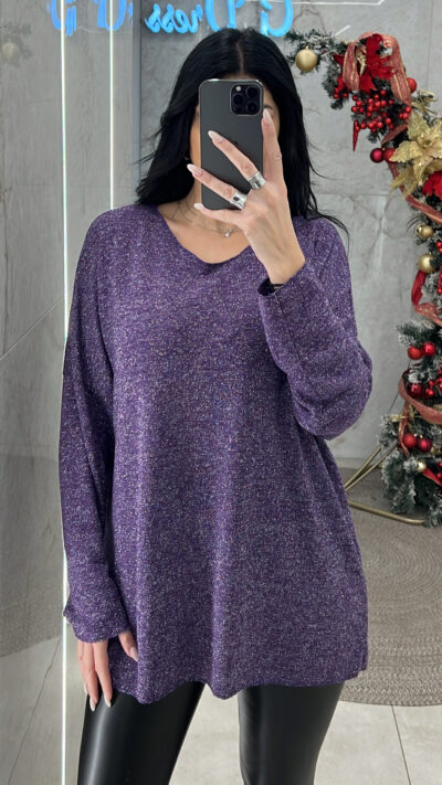 Μπλούζα με Ασημοκλωστή 3377/Μωβ